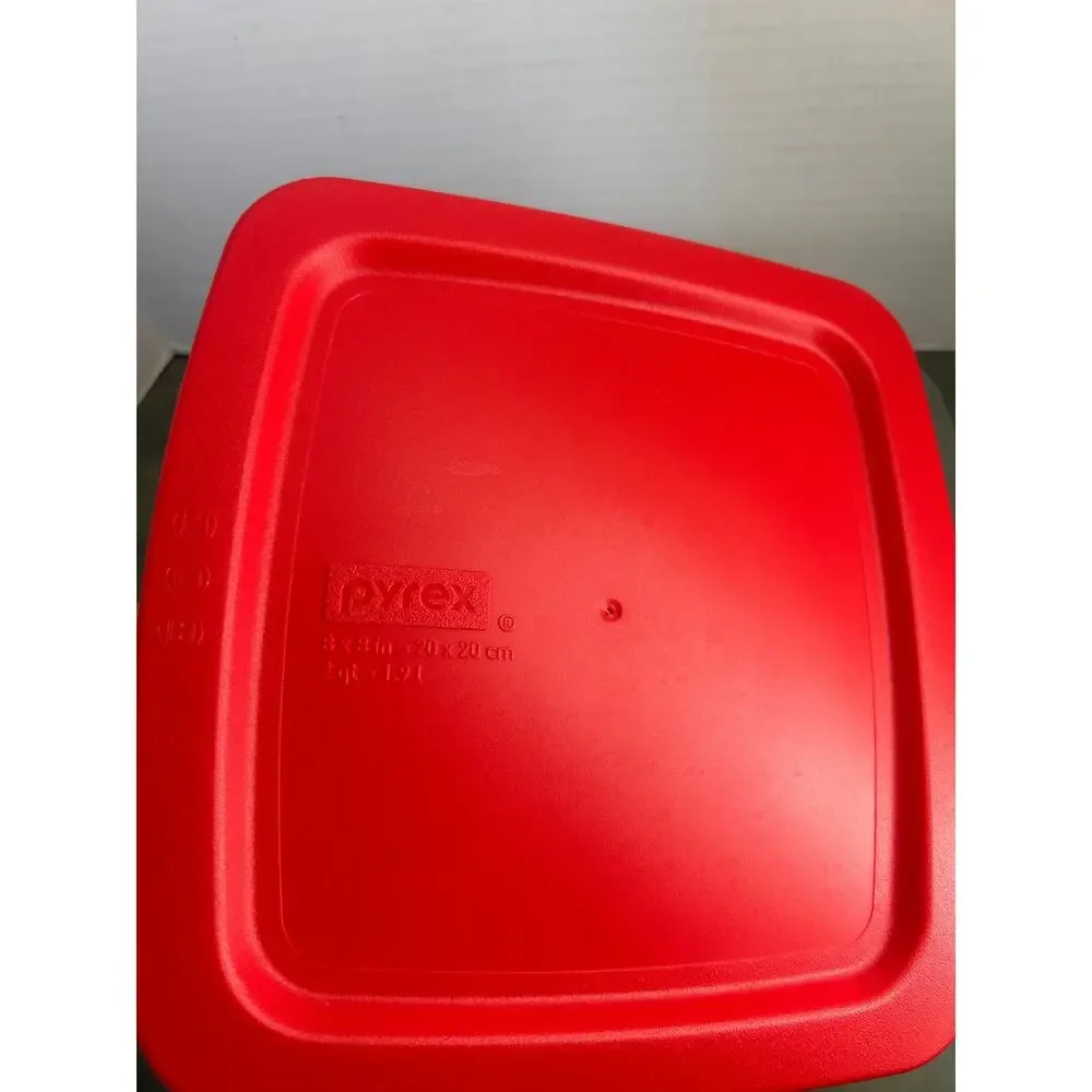 Pyrex 8x8 Glass Baking Dish C-222 w/ Red Lid 2 Qt USA Oven Safe Food Storage